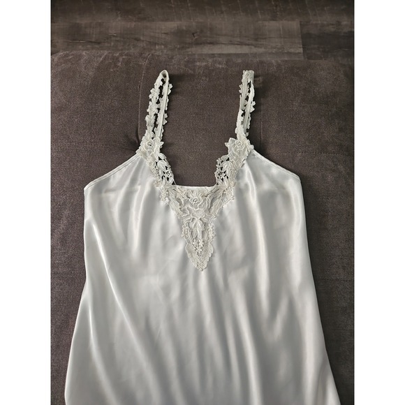 Vintage Dentelle White Satin Slip Nightgown -  Floral Lace Trim Womens Small - Picture 7 of 12